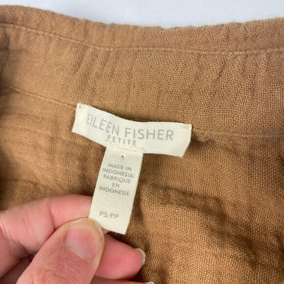 Eileen Fisher Organic Cotton Gauze Collar Lagenlook Button Up Size Small Petite - Picture 7 of 11